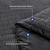 HYMOKEGE Dark Grey Duvet Cover Queen Size, Ultra Soft 3-Piece Seersucker Duvet Cover Set with Zipper Closure, Soft Brushed Microfiber Bedding Set with 8 Corner Ties (90"x90", 2 Pillowshams) HYMOKEGE