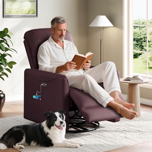 Welzona Power Swivel Rocker Recliner, Power Recliner Chair, 360° Swivel Small Recliners for Small Spaces, Infinite Position Rocking Chair Nursery, PU Leather Living Room Chairs USB Port, Burgundy Red