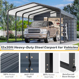 EROMMY 12x25 FT Carport Storage Shed 2-in-1, Heavy Duty Car Port with Galvanized Metal Frame, Base-Reinforced Enclosed Storage Shelter, Extended Coverage for Trucks, Cars & All Vehicles, Gray EROMMY