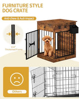 Hzuaneri 24'' Dog Crate Furniture with Charging Station, Dog Kennel Indoor with Flip-Top Storage, Wooden Pet Cage Dogs House End Side Table for Small Dogs Anti-Chew Anti-Escape, Rustic Brown DFC90101B Hzuaneri