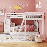 CITYLIGHT L-Shaped Bunk Bed for Kids, Solid WoodTriple Corner Bunk Bed with 3 Storage Drawers Attached a Twin Loft Bed,Bunk Beds with Stairs and Ladder for Boys Girls Teens,White CITYLIGHT