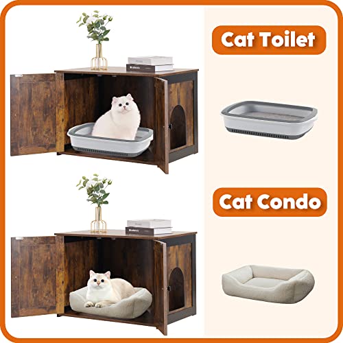 DWANTON Litter Box Enclosure, Cat Litter Box Furniture Hidden, Reversible Entrance Can Be on Left or Right Side, Wooden Cat Washroom Indoor, Fit Most of Litter Box, Rustic Brown, 27.6 Inches