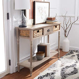 SAFAVIEH Home Collection – Christa White Wash Console Table with Rattan Drawers & Shelf, Coastal Cottage Storage Console, Vintage Design (AMH5737E) SAFAVIEH