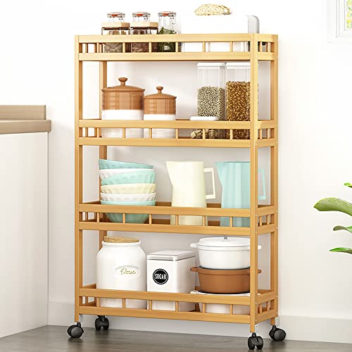 TIE-DailyNec 4-Tier Bamboo Kitchen Rolling Cart Removable Wood Trolley Island Cart, Utility Cart Multi-Layer Storage Shelf Rack on Wheels (23.6" L X 7.1" W X 37.8" H) - WoodArtSupply