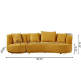 WILLIAMSPACE 109.84" Modern Curved Sofa Couch with 360° Swivel Arm Chair, Modern Upholstery Boucle Sofa 3 Seat Couch with 4 Throw Pillows, Luxury Curved Couch for Living Room Apartment (Yellow) WILLIAMSPACE