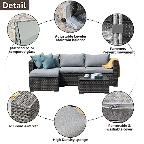 Patiorama 5 Piece Outdoor Patio Furniture Set, Sectional Conversation All-Weather Grey PE Wicker w/Light Cushions, Backyard Porch Garden Poolside Balcony Set - WoodArtSupply