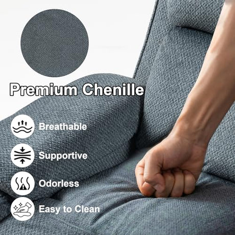 RHHVVR Oversized Lay Flat Recliner for Adults, Large Power Lift Recliner Chair with Extended Footrest, Electric Massage Living Room Sofa Chair, Side Storage Box Cup Holder, Blue Grey RHHVVR