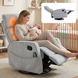 HRVEOCEI Small Recliners for Small Spaces, Manual White Recliner Rocking Chair for Nursery, Velvet Swivel Glider Recliner with Heat and Massage, Side Pockets, Living Room Bedroom (Light Grey)