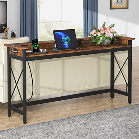 Tribesigns Sofa Table with Outlets and USB Ports, 70.9 inch Extra Long Console Table Behind Couch with Charging Station, Industrial Narrow Entryway Hallway Accent Table for Living Room Tribesigns