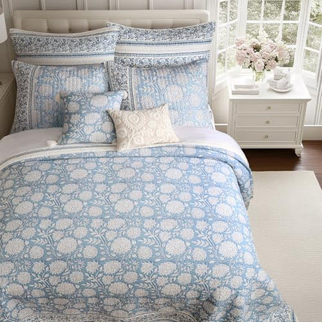 Levtex Home Adare Blue Reversible King/Cal King Quilt Set (106x92in) with 2 Pillow Shams (36x20in) - Floral Bedding - Blue White - Cotton King Size Quilt Bedding Set - Lightweight, Soft, Pre-Washed Levtex Home