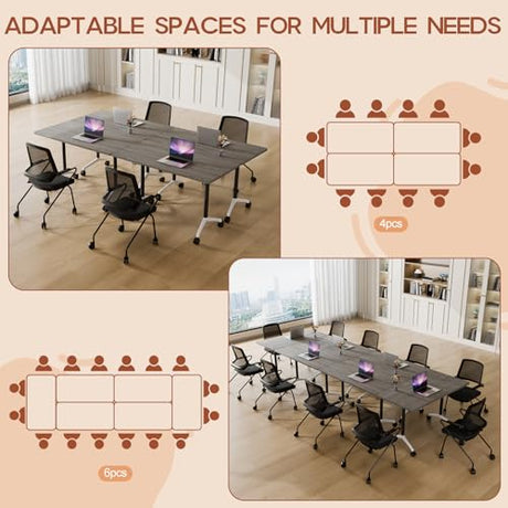 Folding Conference Table 4ft 5ft, Foldable Office Meeting Desk for 6 People, Multiple Sizes Colors Mobile Conference Room Table for Training Room School Business Furniture (2, Grey, 47in) Generic