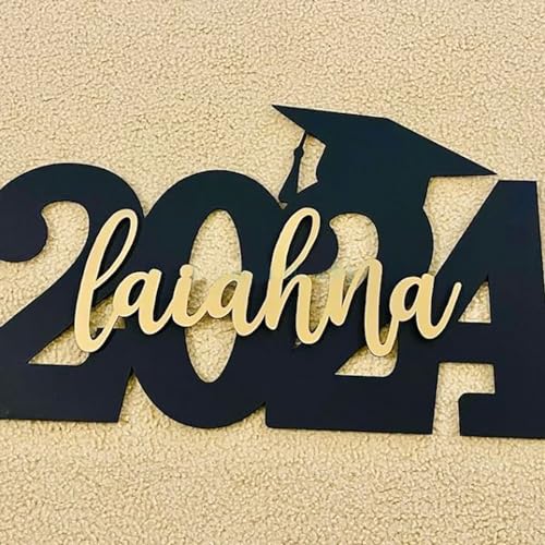 2024 Personalized Name Wood Graduation Cap Sign, Custom Graduation Name Sign, Class of 2024 Grad Photo Shoot Props Party Backdrop Decor for High School or College Graduate Souvenir Gifts - WoodArtSupply