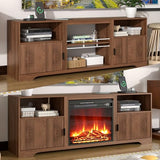 Fireplace TV Stand for Television up to 80 Inch,Entertainment Center with Adjustable Shelf,Mid-Century Modern Fluted TV Stand with 23" Electric Fireplace,Media Console for Living Room,Bedroom Mxtxmy