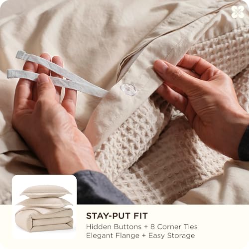 Bedsure Cotton Duvet Cover King - 100% Cotton Waffle Weave Beige Duvet Cover King Size, GentleSoft™ and Breathable Bedding Set for All Season, 3 Pieces, 104"x90" Bedsure