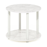 Furinno Turn-N-Tube Simple Design 2-Tier Round Wooden Small Coffee Table, Marble White Furinno