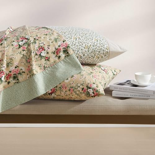 Laura Ashley - King Sheet Set, Breathable Percale Cotton Bedding with Deep Pockets, Chic Home Decor, Oeko-Tex Certified (Tierney Green, King) Laura Ashley