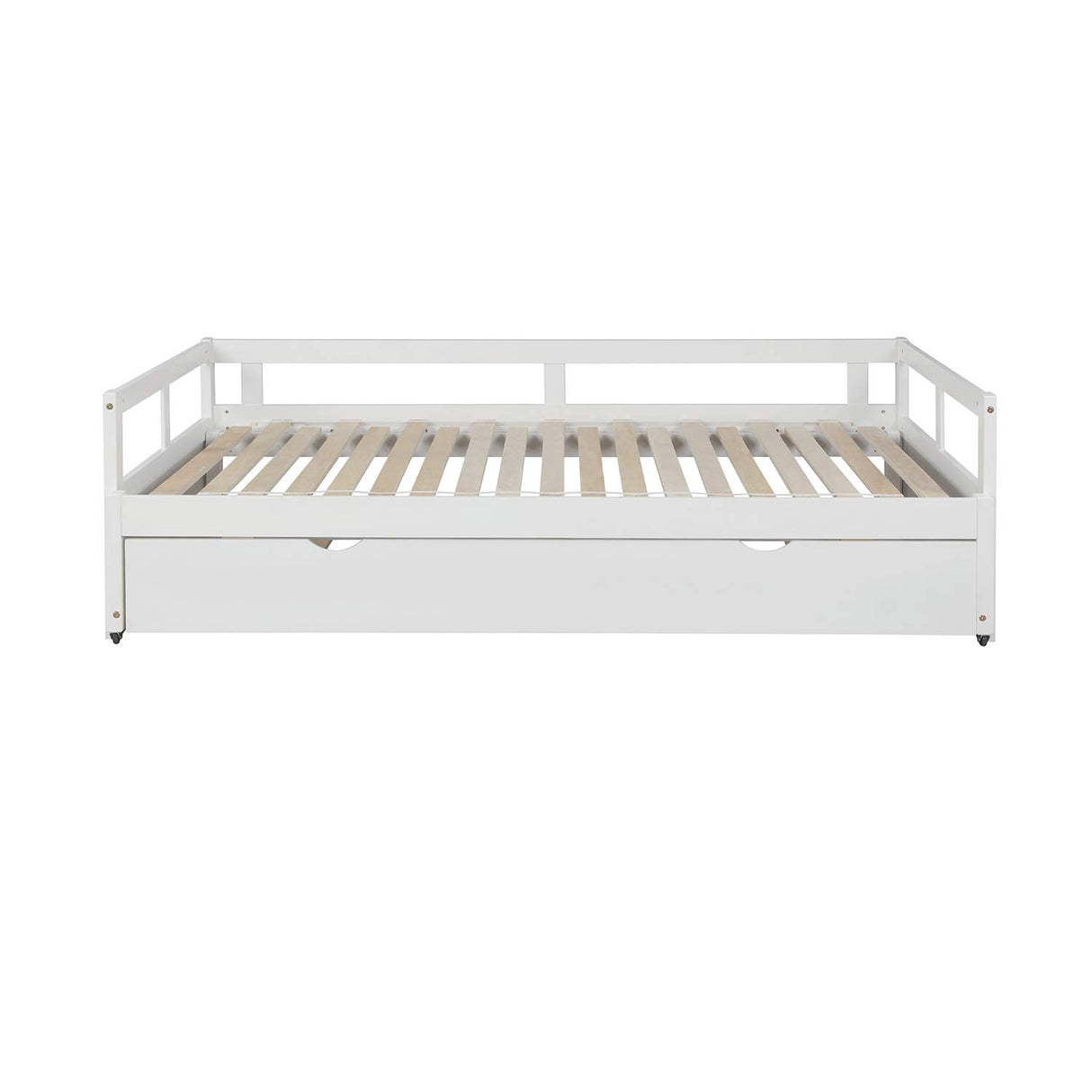 Extendable Daybed with Trundle Beds, Wood Daybed Frame with Pull Out Trundle, Twin to King Design Extending Daybed for Kids Girls Boys Teens Adults, No Box Spring Required, White Bellemave