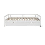 Extendable Daybed with Trundle Beds, Wood Daybed Frame with Pull Out Trundle, Twin to King Design Extending Daybed for Kids Girls Boys Teens Adults, No Box Spring Required, White Bellemave