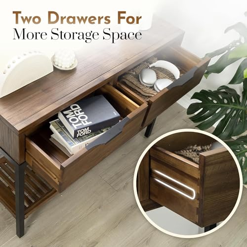 Bme Millie 2 Drawers Industrial Style-Ideal for Entryway, Hallway, Living Room Easy Assembly, Console Table Rustic Chesnut