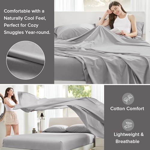 Comfort Spaces 100% Cotton Sheet Set Breathable, Lightweight, Soft with 12" Elastic Pocket Fits up to 14" Mattress, All Season Cozy Bedding, Matching Pillow Case, Twin Grey 3 Piece Comfort Spaces