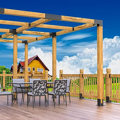 TROPTOLKY 4x4 Pergola Brackets Kit, 5-Way Powder-Coated Woodworks Corner Brackets, 1 Bracket Shoulders & 1 Wood Post Base, 2PCS Woodwork Pergola Kit Elevated Wood Stand Kit TROPTOLKY
