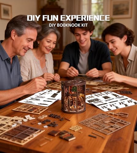 Roroom DIY Miniature House Kit, Wisdom Rings Book Repository Book Nook Kit with LED Light,3D Wooden Puzzle Miniature Dollhouse Kit for Bookshelf Decor-Creative Gift for Family and Friends Roroom