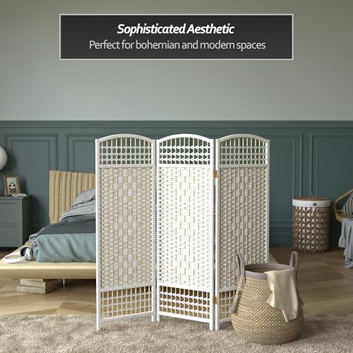 4 ft. Short Fiber Weave Folding Screen - White - 3 Panels Red Lantern