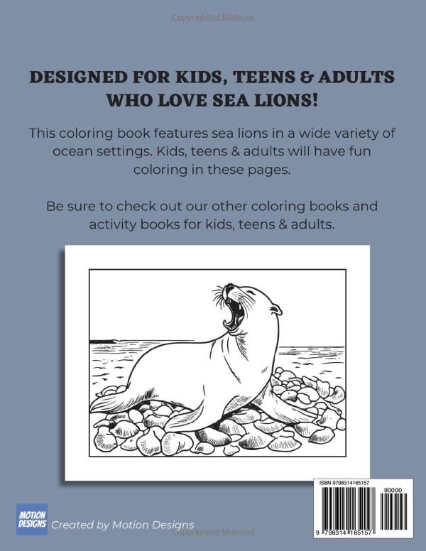 Sea Lions Coloring Book for Kids, Teens & Adults: Ferociously strong and agile sea lines in ocean and beach scenes for people of all ages to color. Majosta