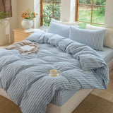 BESTDESIL Luxury 100% Washed Cotton Linen Like Duvet Cover Set,3 Pcs Striped Duvet Cover with Zipper Closure(Strip-Cornflower Blue/White,Queen) BESTDESIL
