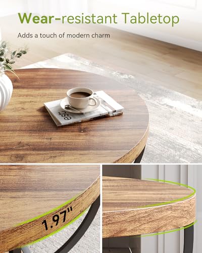 LITTLE TREE Round Coffee Table, 32" Circle Coffee Table for Living Room, 2-Tier Wood Accent Center Table with Open Storage Industrial Design Home Furniture (Brown and Black) LITTLE TREE