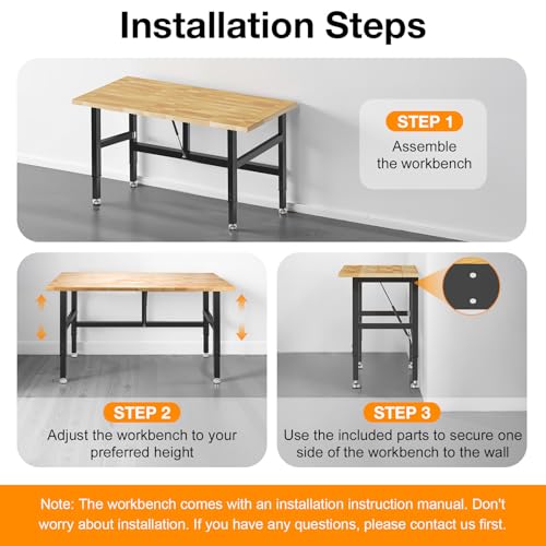 MUWOOD 48”Folding Workbench, 2000 LBS Capacity Heavy Duty Workbench, Height Adjustable Foldable Work Table, Rubberwood Collapsible Desk for Workshop, Garage, Office, Home MUWOOD