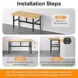 MUWOOD 48”Folding Workbench, 2000 LBS Capacity Heavy Duty Workbench, Height Adjustable Foldable Work Table, Rubberwood Collapsible Desk for Workshop, Garage, Office, Home MUWOOD