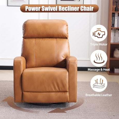 Lynkron Breathable Air Leather Power Swivel Rocker Recliner, 2-Zone Electric Adjustment (Headrest Independent, Back & Footrest Linked), 270° Swivel, 8-Mode Massage & Heat, USB/Type-C, Side Pocket Lynkron