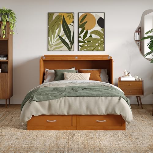 AFI Hamilton Full Murphy Bed Chest with Mattress, Storage, and Built-in Charger in Light Toffee AFI