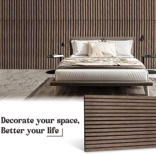 GZFDY 2-Piece Soundproof Wood Slat Wall Panels, 48" X 24" 3D Acoustic wall panel sound absorbing for Ceiling interior wall decor - Walnut GZFDY