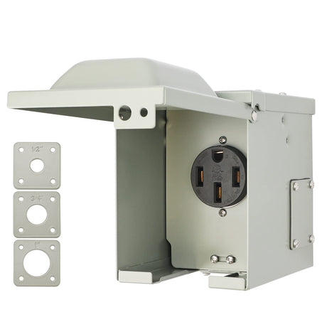 RVGUARD 50 Amp 125/250 Volt RV/EV Power Outlet Box, Enclosed Lockable Weatherproof Outdoor Electrical NEMA 14-50R Receptacle Panel, ETL Listed RVGUARD