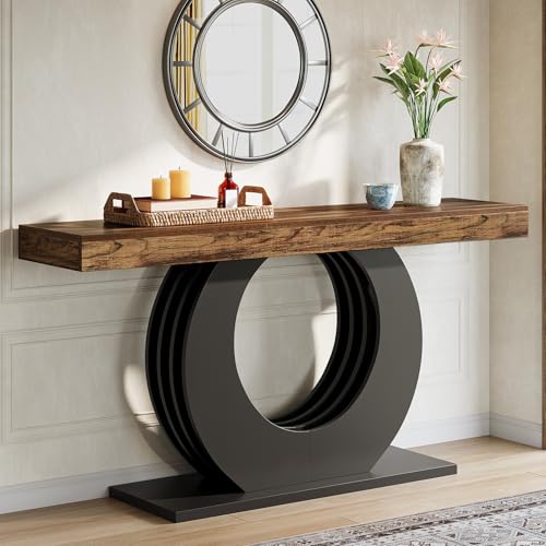 Tribesigns 63-Inch Console Sofa Table, Rustic Industrial Farmhouse Entryway Table, Narrow Long Couch Console Behind Sofa with Black Circle Base for Living Room Hallway, Rustic Brown Tribesigns