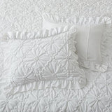 BEDAZZLED Queen Size Comforter Sets, White Bedding Comforter Set, 3 Pieces Pinch Pleat Bedding Sets with Comforter and Pillowcases Soft Farmhouse Shabby Chic Comforter for All Season BEDAZZLED