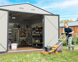 Greesum 10x8FT Outdoor Storage Shed, Utility Tool Shed Metal Storage Garden Shed with Door & Lock for Patio Storage, Gray Greesum
