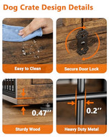 YaFiti Dog Crate Furniture with Cushion, Wooden Dog Kennel Indoor with Double Doors, Dog Cage with Wheels, Dog House Side End Table for Small Medium Dogs up to 45 lb, 32.5” L, Rustic Brown YaFiti