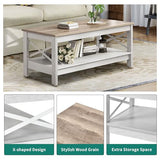 YITAHOME Coffee Tables for Living Room, Modern Farmhouse Coffee Table with Storage, 2-Tier Center Table Wood Living Room Table Accent Cocktail with Sturdy Frame, Grey Wash YITAHOME
