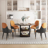 XINNQEE 5-Piece Round Dining Table Set for 4 with Storage, Kitchen Table with 4 PU Leather Chairs, Space Saving for Breakfast Nook, Dinette, Dining Room (Walnut Dining Table-4 Brown Chairs) XINNQEE