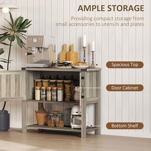 HOMCOM Farmhouse Double Door Coffee Bar Cabinet, Console Table, Sideboard Buffet Cabinet with Bottom Shelf for Entryway, Living Room, Washed-Out Gray HOMCOM