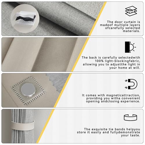 Jilron Accordian Door Curtain,Install Adhesive Track 100% Blackout Doorway Curtains,Suitable for Bedroom,Closet,Interior Room Divider,Gray 43" W×78" L,1 Piece Jilron