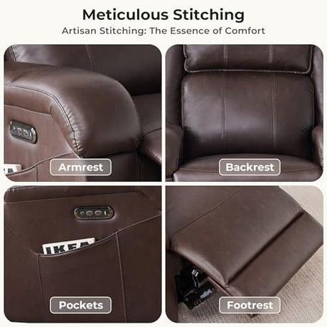 SITJOY Pet Friendly Leather Power Recliner Chair, Zero Wall Hugger RV Recliners with Power Headrest, Charging Ports, Side Pockets, Down-Filled, Scratch Resistant Waterproof Faux Leather in Dark Brown SITJOY