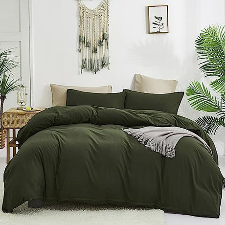 Luxlovery Dark Green Comforter Set Queen Olive Green Bedding Comforter Men Army Bedding Set Soft Breathable Blanket Quilts Minimalist Bedding for Queen Bed Luxlovery