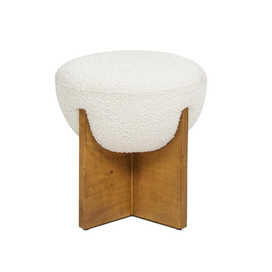 Jennifer Taylor Home Bali 18.5" Round Upholstered Ottoman with Natural Wood Base