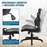 Office Chair Ergonomic Desk Chair, Computer PU Leather Home Office Chair, Swivel Mesh Back Adjustable Lumbar Support Flip-up Arms Executive Task Chair X XISHE