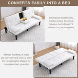 ODOLAR 67" Futon Sofa Bed,Convertible Sofa Bed with 2 Cup Holders,Sleeper Couch PVC Leather Removable Soft Armrest Small Couch for Living Room Apartments ﻿ (White) ODOLAR