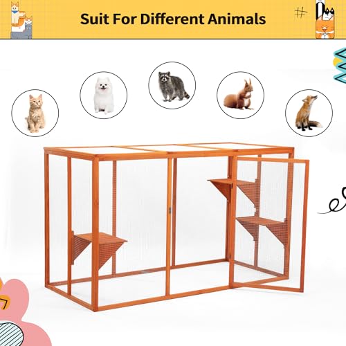 Nyeekoy Catio Outdoor Cat Enclosure, 71" Large Catios for Cats Patio, Outside Cat Enclosures, Cattio with Waterproof Roof, Clearance Cat Cage for Multiple Cats, Orange Nyeekoy